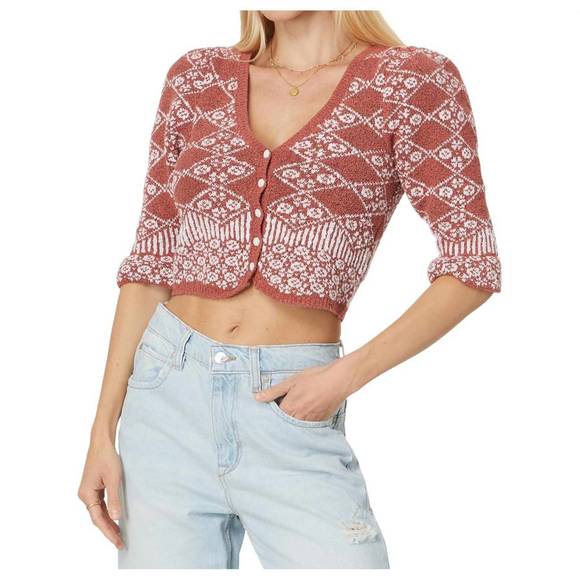 NEW FREE PEOPLE geometric floral cardigan in orchard cinnamon - Picture 1 of 2